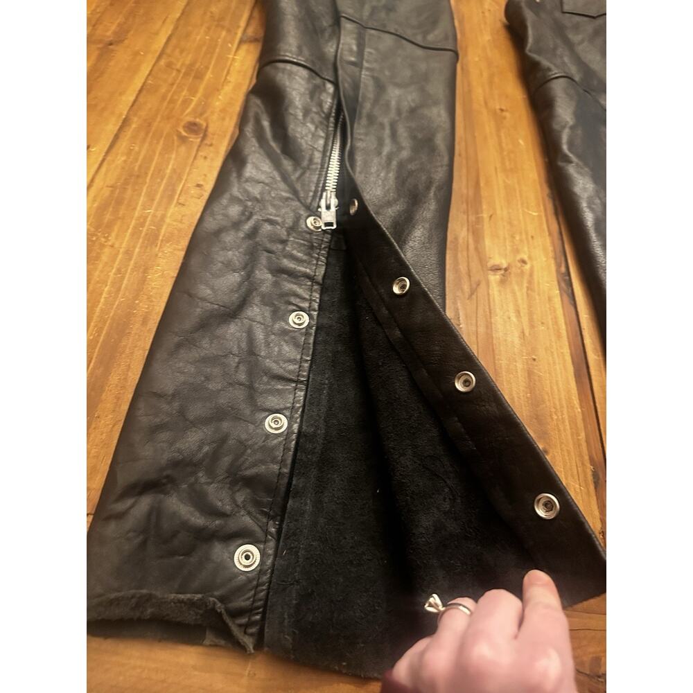 Hot Leather Chaps Genuine Size Large Zip Snap Buckle Motorcycle Riding Biker - Picture 6 of 13